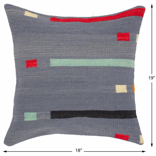 handmade Modern Pillow Blue Red Hand-Woven SQUARE 100% WOOL kilim throw pillow