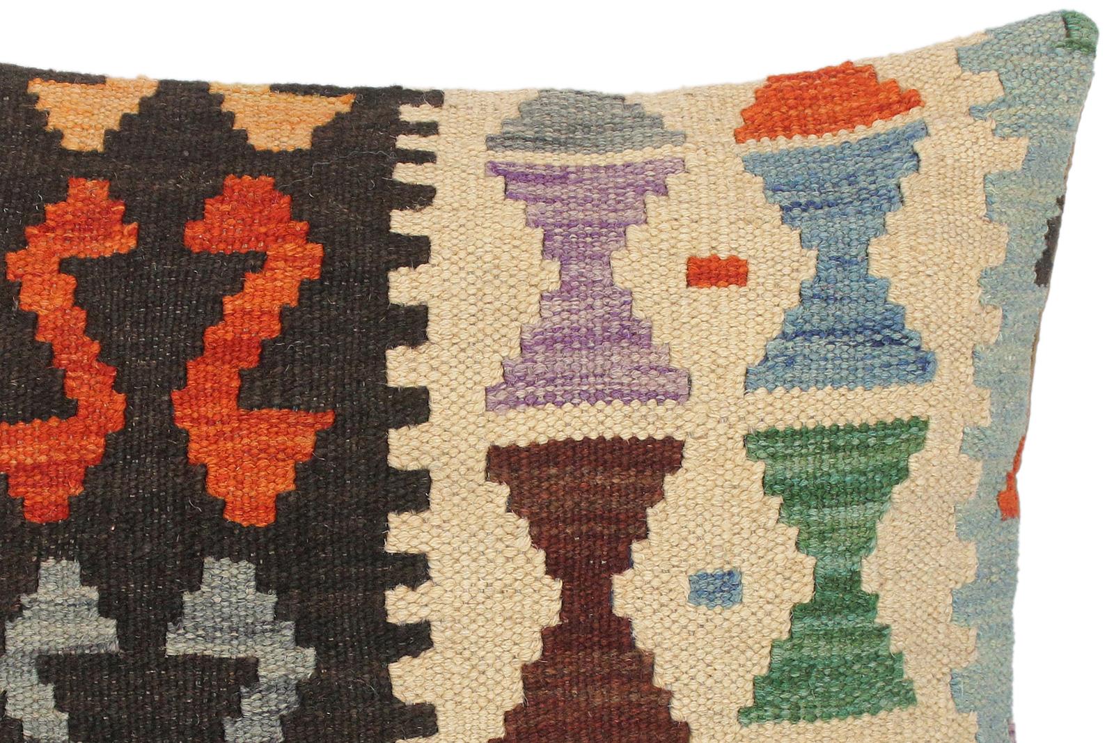 handmade Traditional Pillow Beige Black Hand-Woven SQUARE 100% WOOL kilim throw pillow