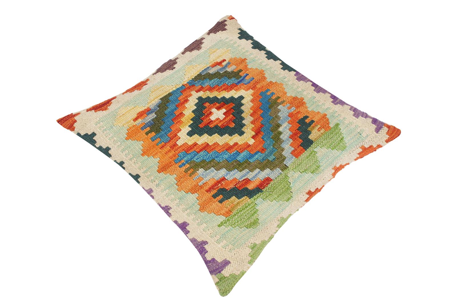 handmade Traditional Pillow Rust Blue Hand-Woven SQUARE 100% WOOL kilim throw pillow