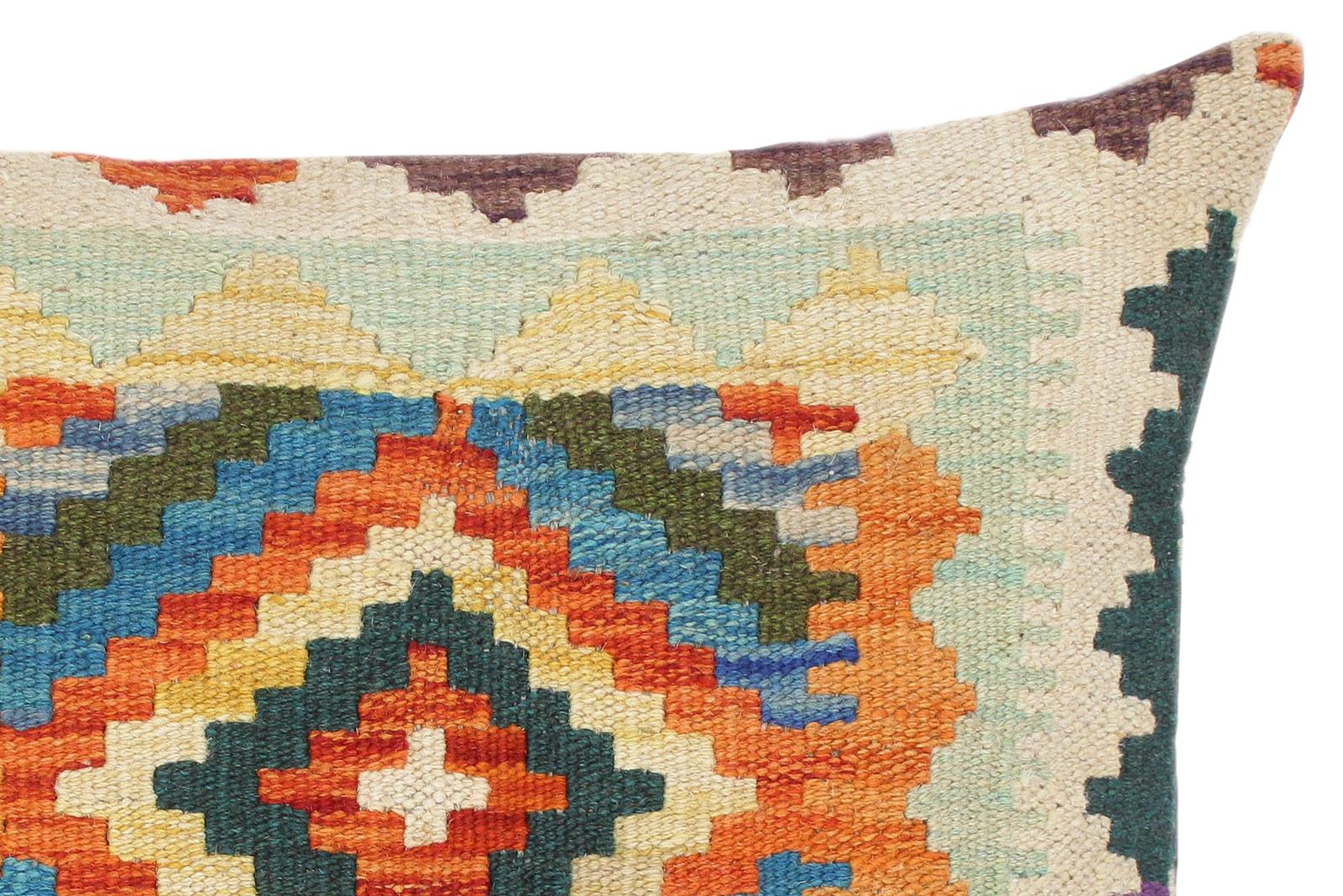 handmade Traditional Pillow Rust Blue Hand-Woven SQUARE 100% WOOL kilim throw pillow