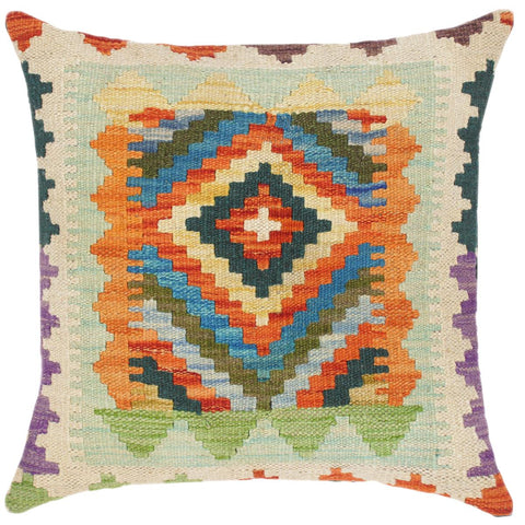 handmade Traditional Pillow Rust Blue Hand-Woven SQUARE 100% WOOL kilim throw pillow