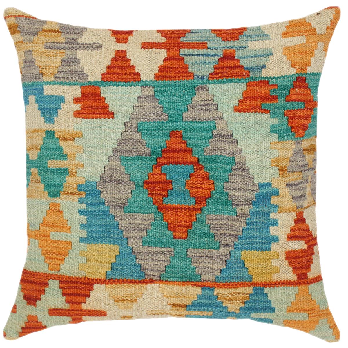 17x18 hand woven kilim throw pillow in rust, blue and beige - Shabby Chic Turkish Nga