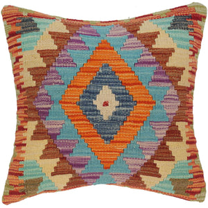 17x18 hand woven kilim throw pillow in rust, blue and brown - Southwestern Turkish Armanda