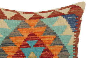 handmade Traditional Pillow Blue Rust Hand-Woven SQUARE 100% WOOL kilim throw pillow