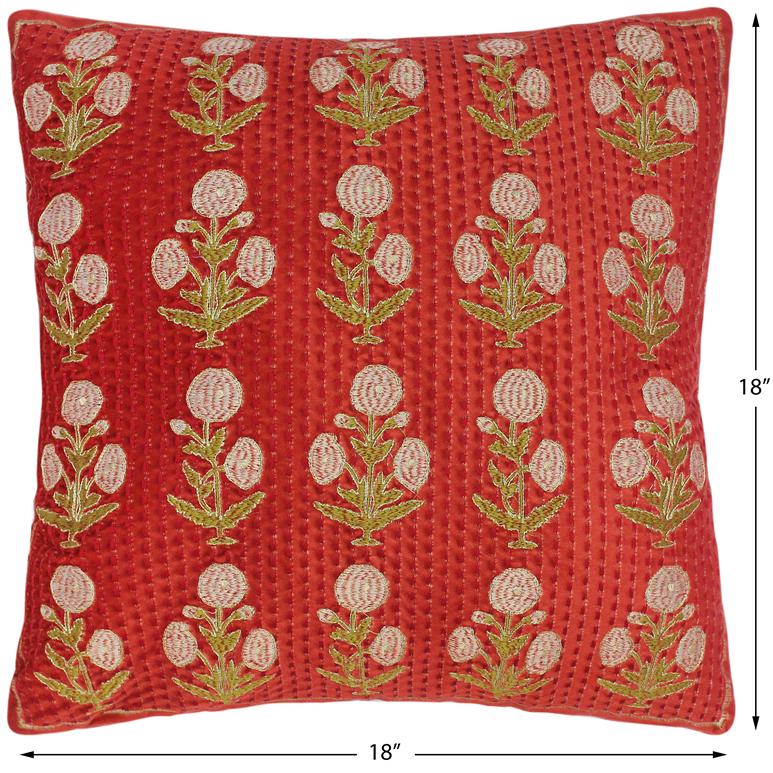handmade Traditional Pillow Red Green  SQUARE Velvet throw pillow