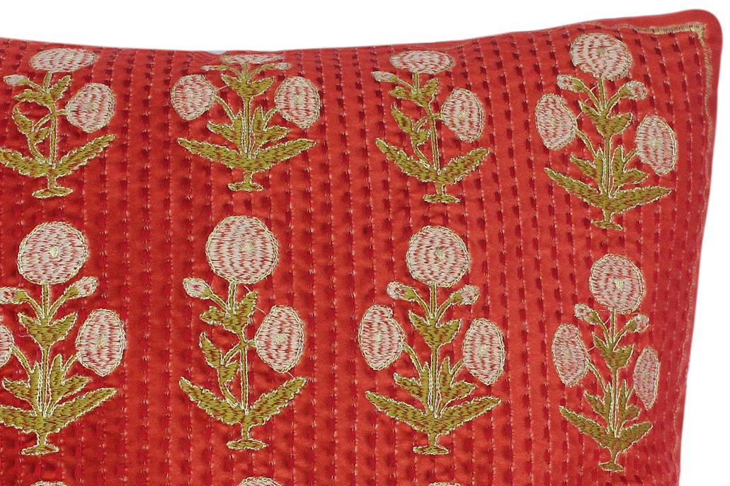 handmade Traditional Pillow Red Green  SQUARE Velvet throw pillow