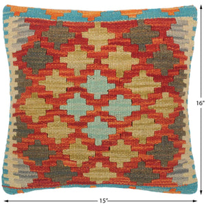 handmade Traditional Pillow Rust Blue Hand-Woven SQUARE 100% WOOL kilim throw pillow