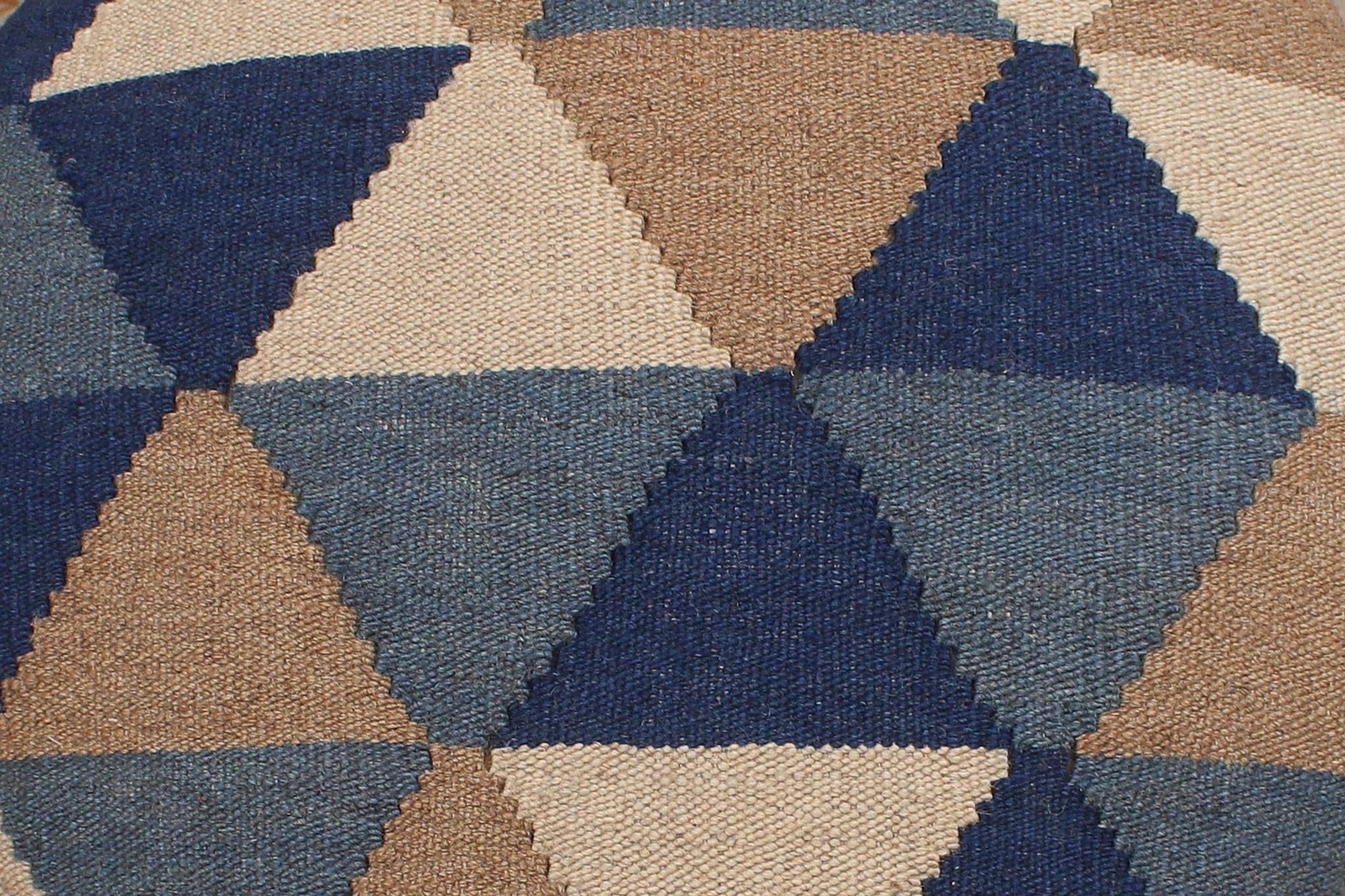 handmade Modern Kilim Blue Beige Hand-made ROUND 100% WOOL Bar Stool