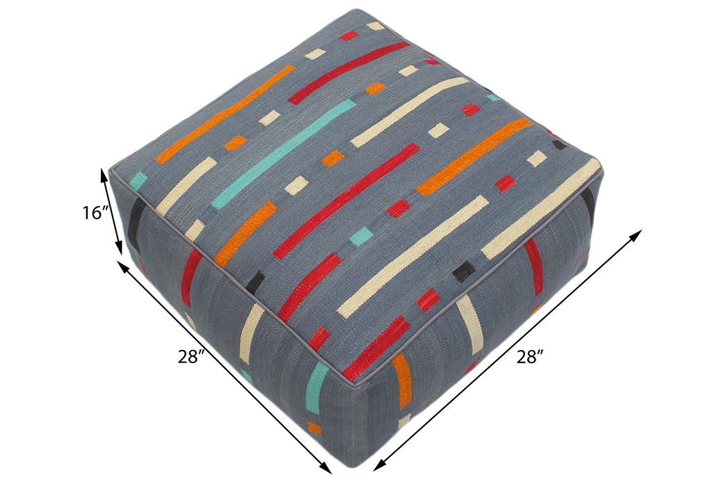 handmade Modern Floor Cushion Gray Red Hand-Woven Square100% WOOL Floor Cushion