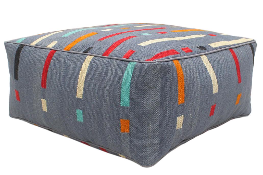 handmade Modern Floor Cushion Gray Red Hand-Woven Square100% WOOL Floor Cushion