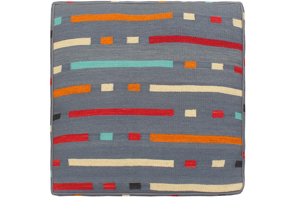 handmade Modern Floor Cushion Gray Red Hand-Woven Square100% WOOL Floor Cushion