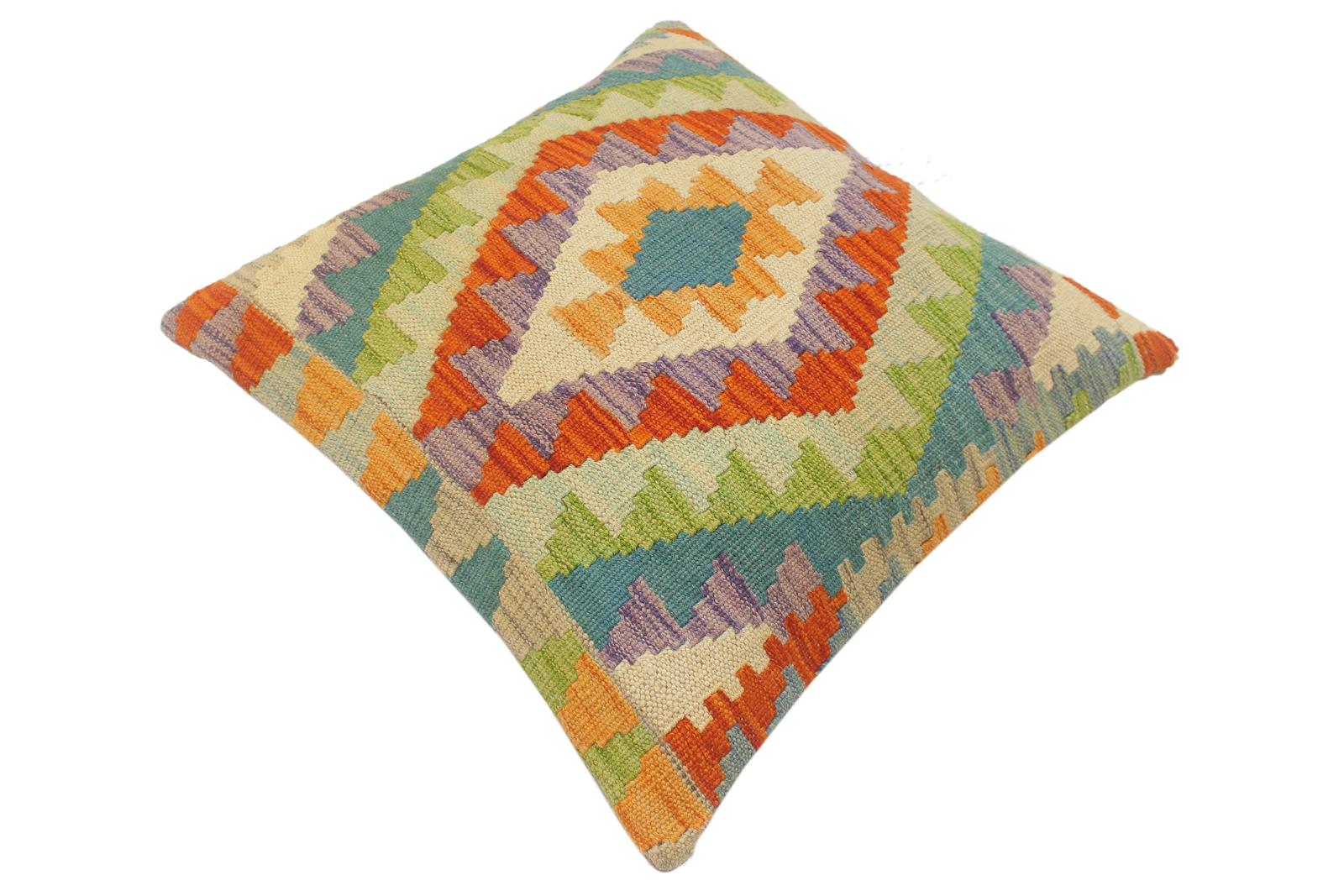 handmade Tribal Turkish Antique Rust Blue Hand-Woven SQUARE 100% WOOL pillow