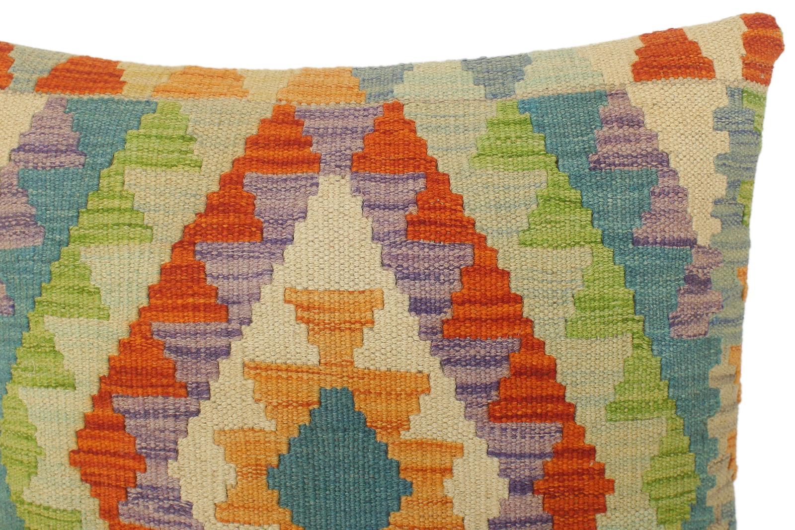 handmade Tribal Turkish Antique Rust Blue Hand-Woven SQUARE 100% WOOL pillow
