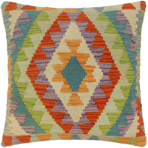 handmade Tribal Turkish Antique Rust Blue Hand-Woven SQUARE 100% WOOL pillow