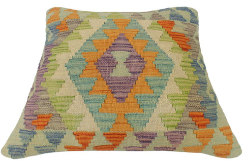 handmade Tribal Turkish Antique Rust Blue Hand-Woven SQUARE 100% WOOL pillow