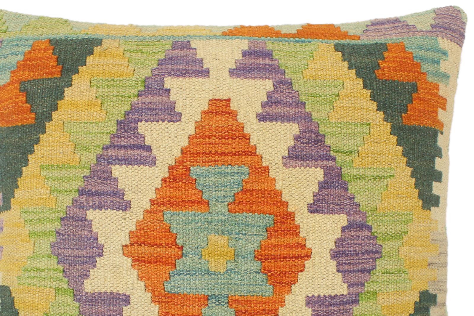 handmade Tribal Turkish Antique Rust Beige Hand-Woven SQUARE 100% WOOL pillow