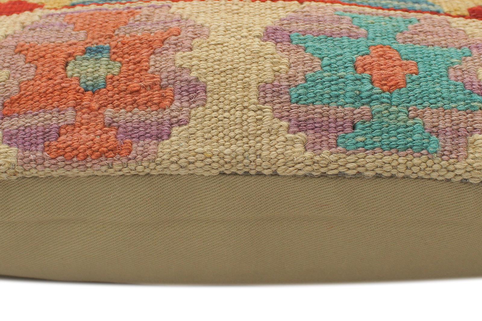 handmade Tribal Turkish Antique Beige Blue Hand-Woven SQUARE 100% WOOL pillow