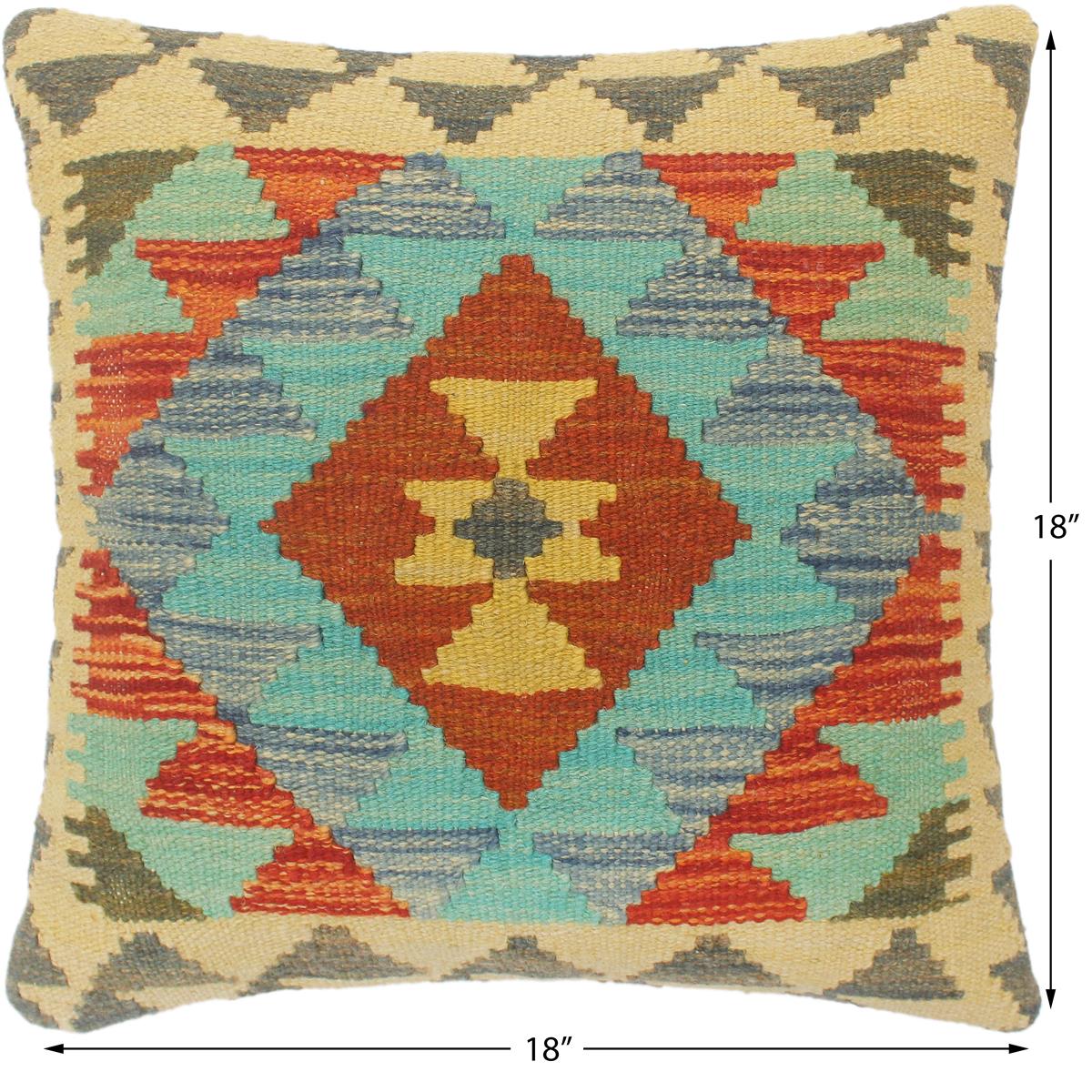 handmade Tribal Turkish Antique Rust Blue Hand-Woven SQUARE 100% WOOL pillow