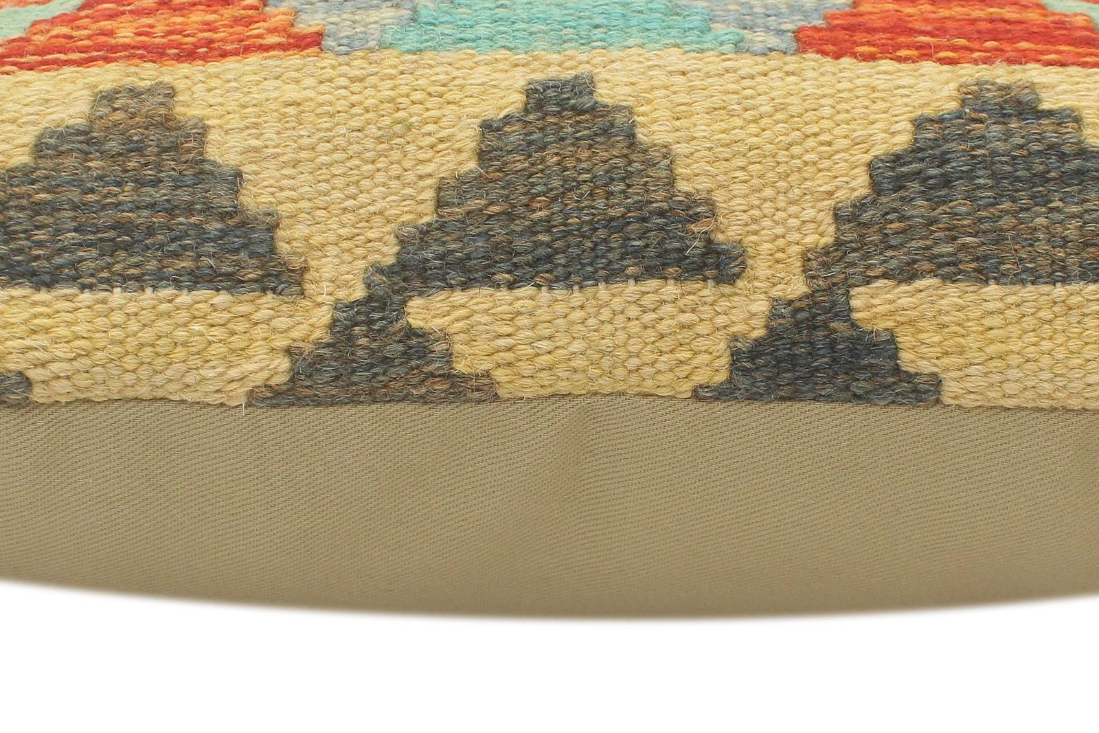 handmade Tribal Turkish Antique Rust Blue Hand-Woven SQUARE 100% WOOL pillow