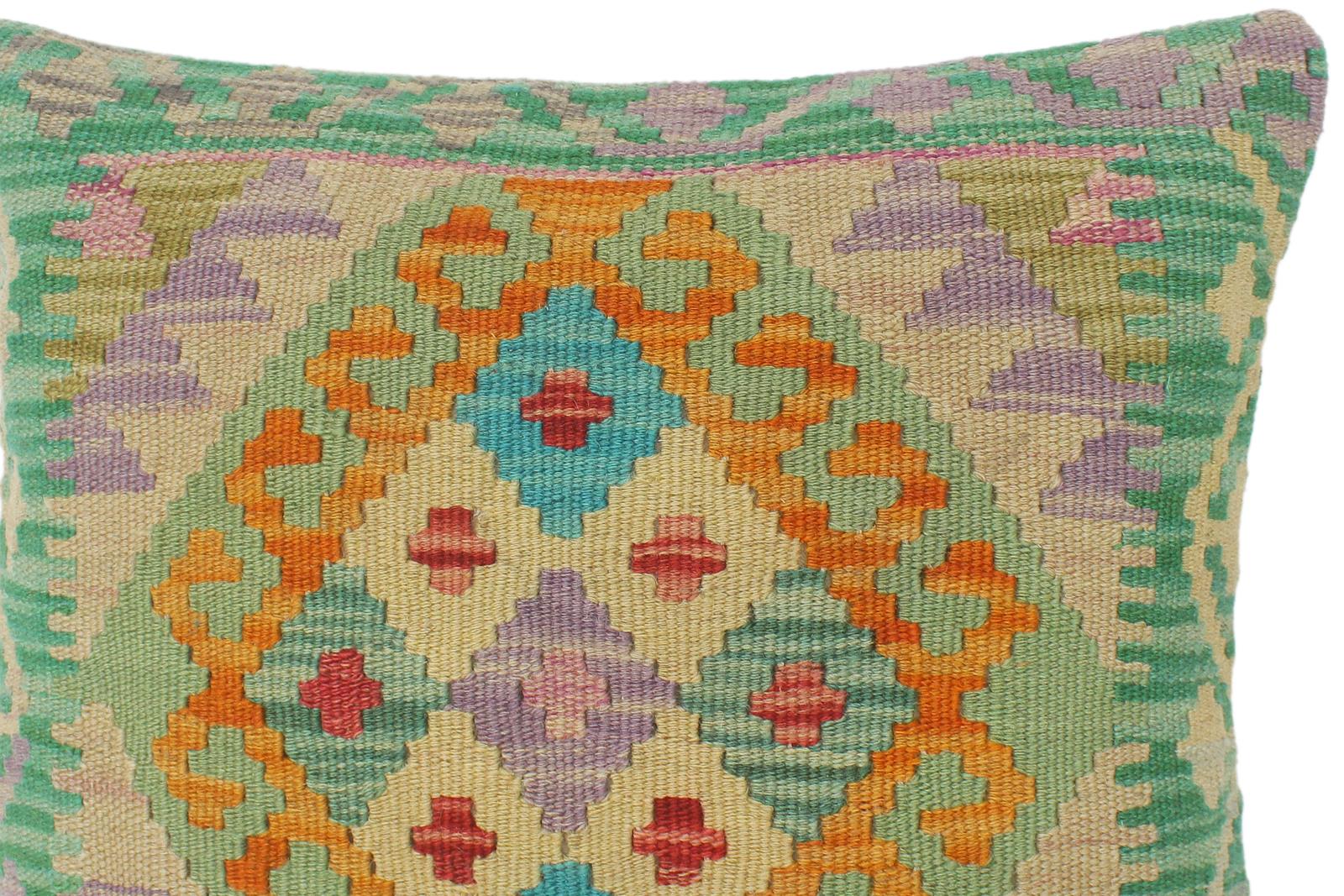 handmade Tribal Turkish Antique Green Rust Hand-Woven SQUARE 100% WOOL pillow