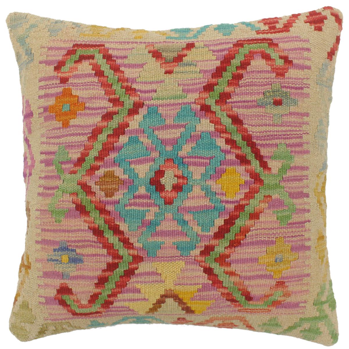 19x18 hand woven kilim throw pillow in purple, beige and red - Tribal Turkish Maloney