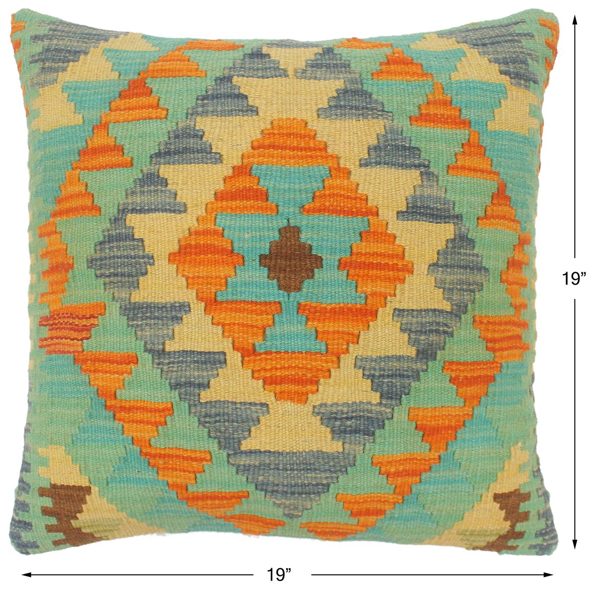 handmade Tribal Turkish Antique Rust Blue Hand-Woven SQUARE 100% WOOL pillow
