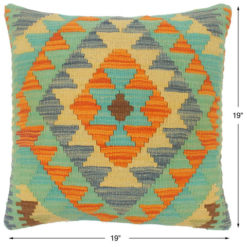 handmade Tribal Turkish Antique Rust Blue Hand-Woven SQUARE 100% WOOL pillow