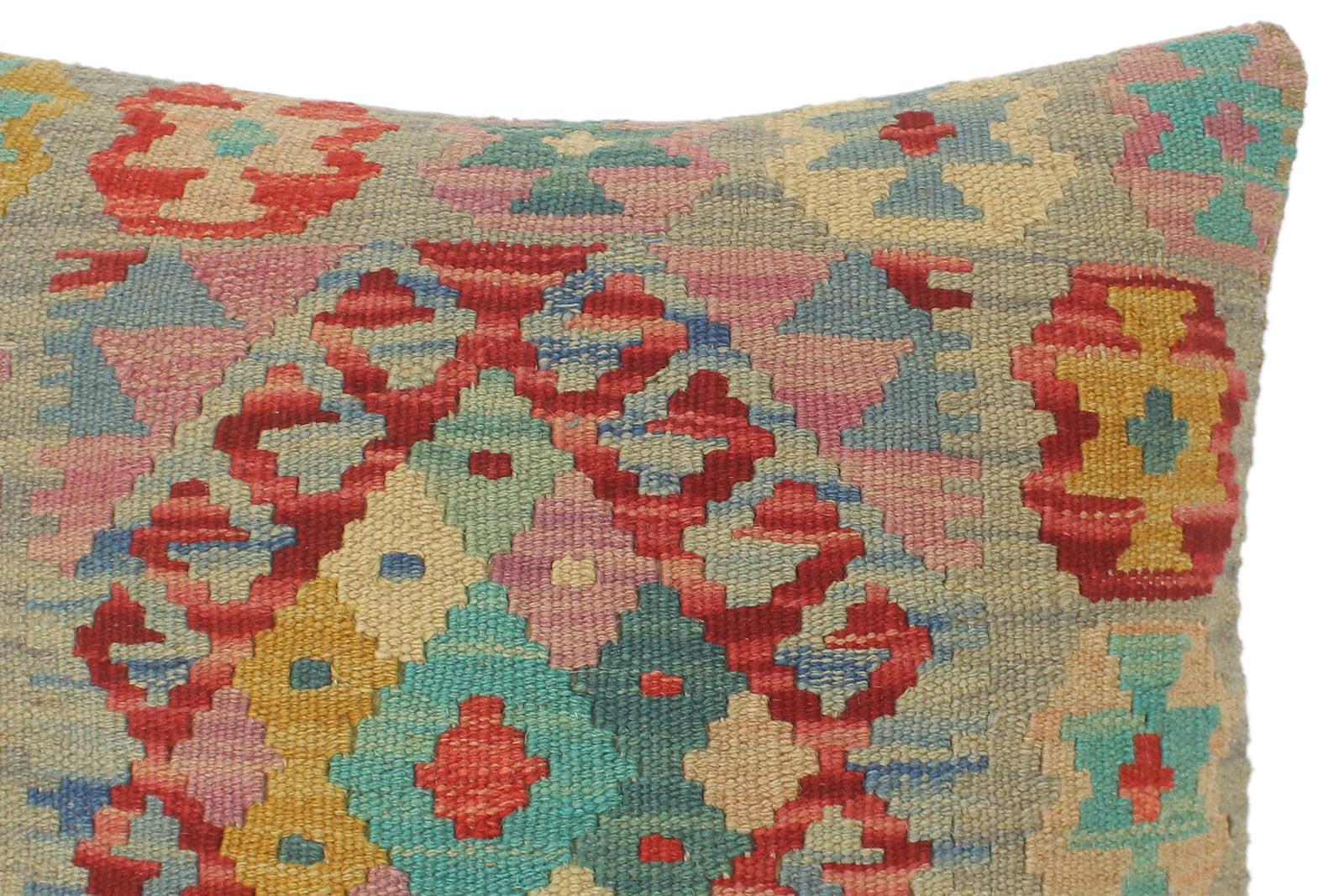 handmade Tribal Turkish Antique Blue Red Hand-Woven SQUARE 100% WOOL pillow