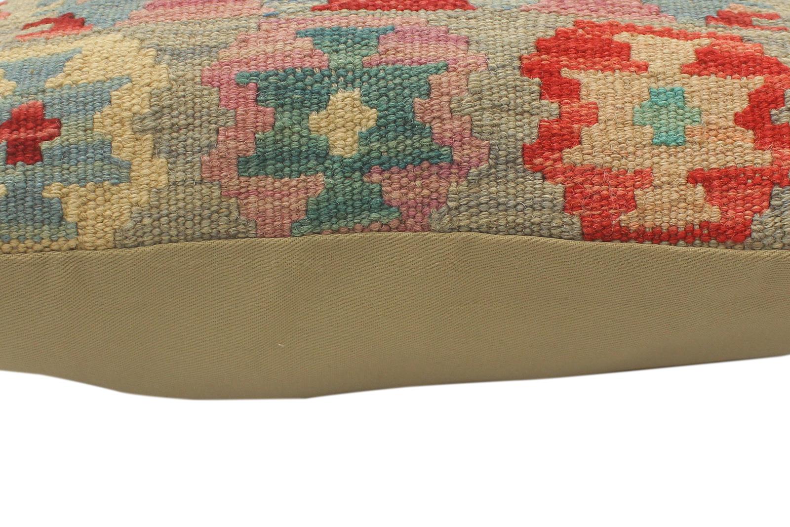 handmade Tribal Turkish Antique Blue Red Hand-Woven SQUARE 100% WOOL pillow