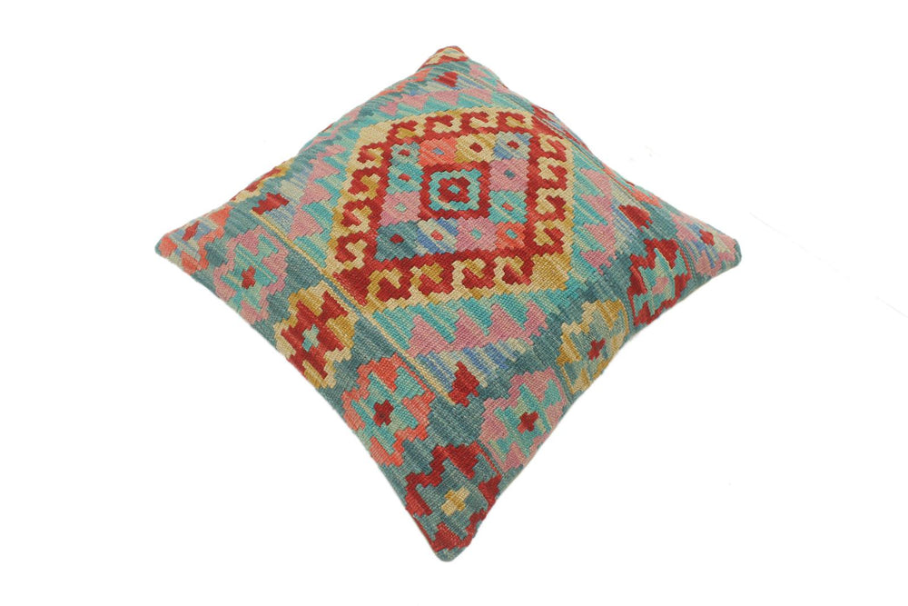 handmade Tribal Turkish Antique Blue Red Hand-Woven SQUARE 100% WOOL pillow