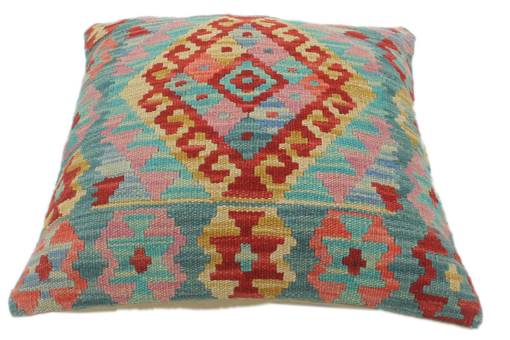 handmade Tribal Turkish Antique Blue Red Hand-Woven SQUARE 100% WOOL pillow