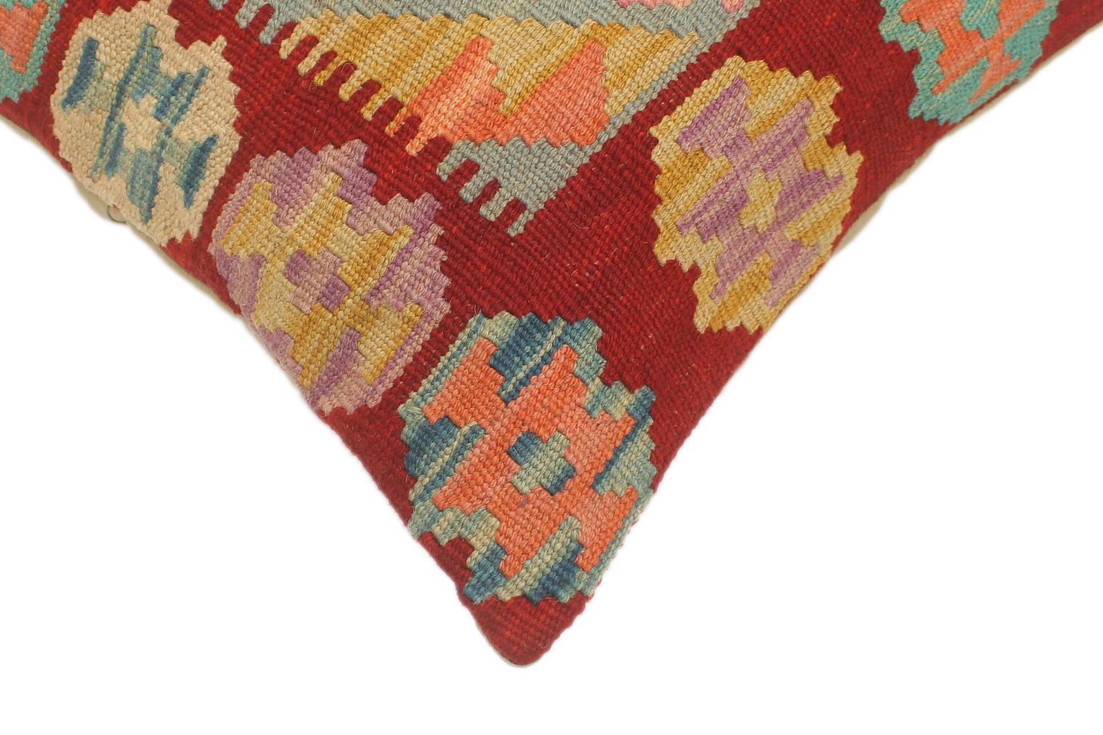 handmade Tribal Turkish Antique Red Blue Hand-Woven SQUARE 100% WOOL pillow