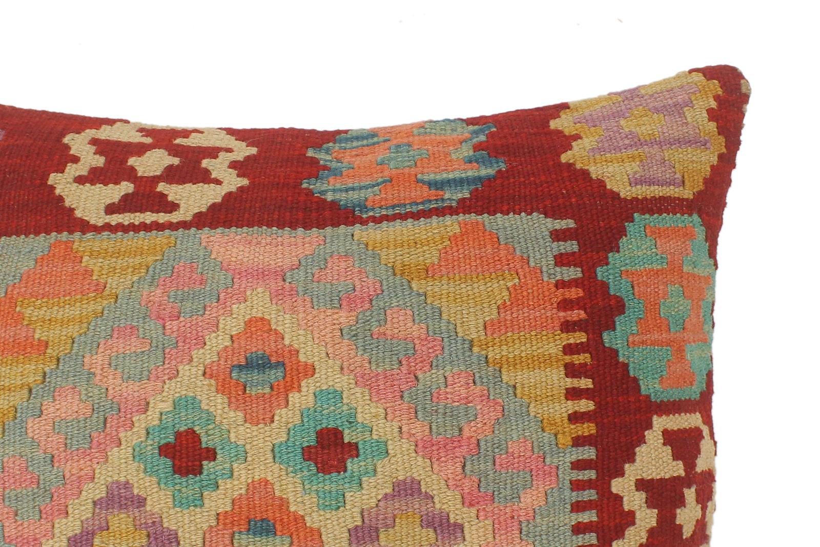 handmade Tribal Turkish Antique Red Blue Hand-Woven SQUARE 100% WOOL pillow