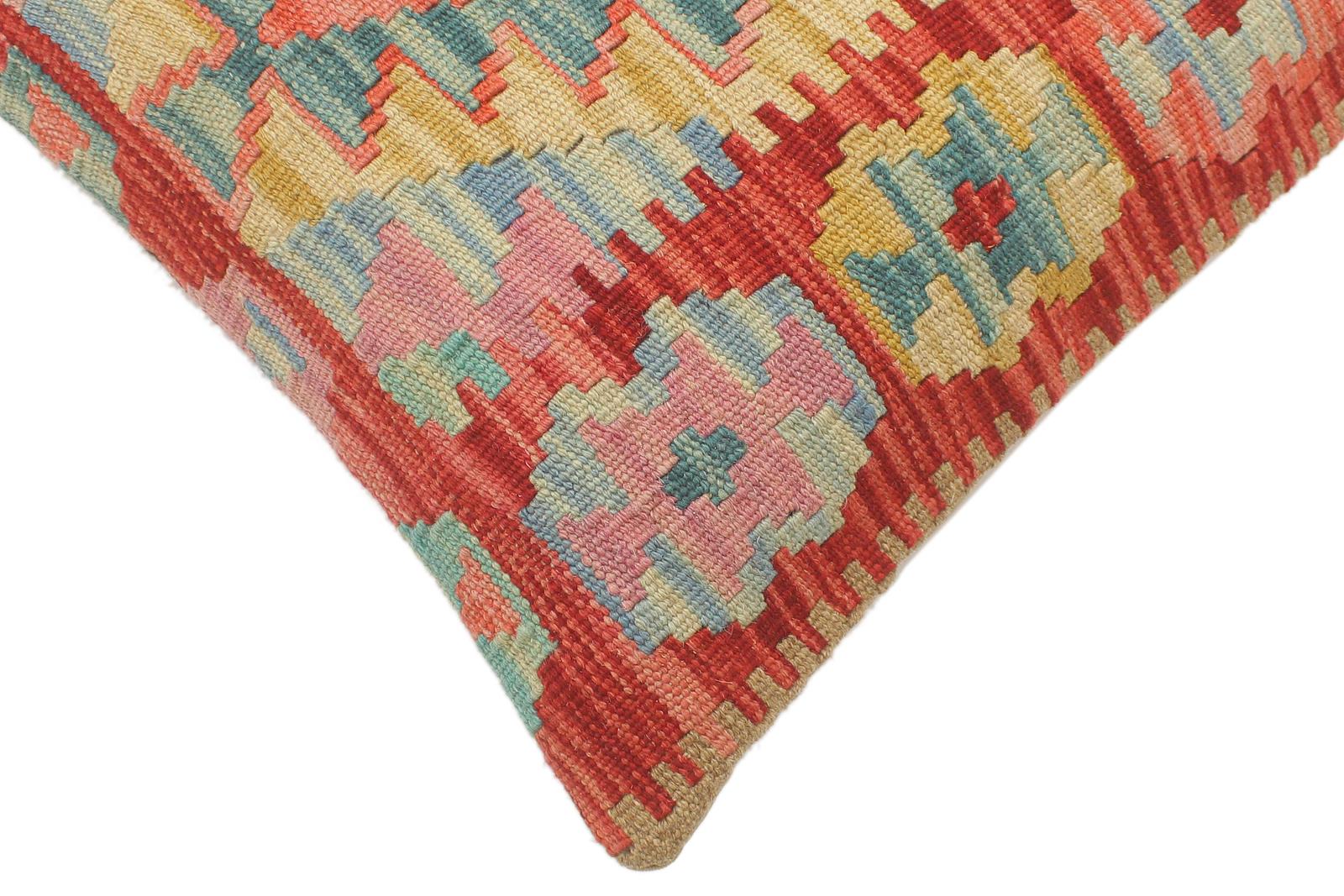 handmade Tribal Turkish Antique Red Blue Hand-Woven SQUARE 100% WOOL pillow