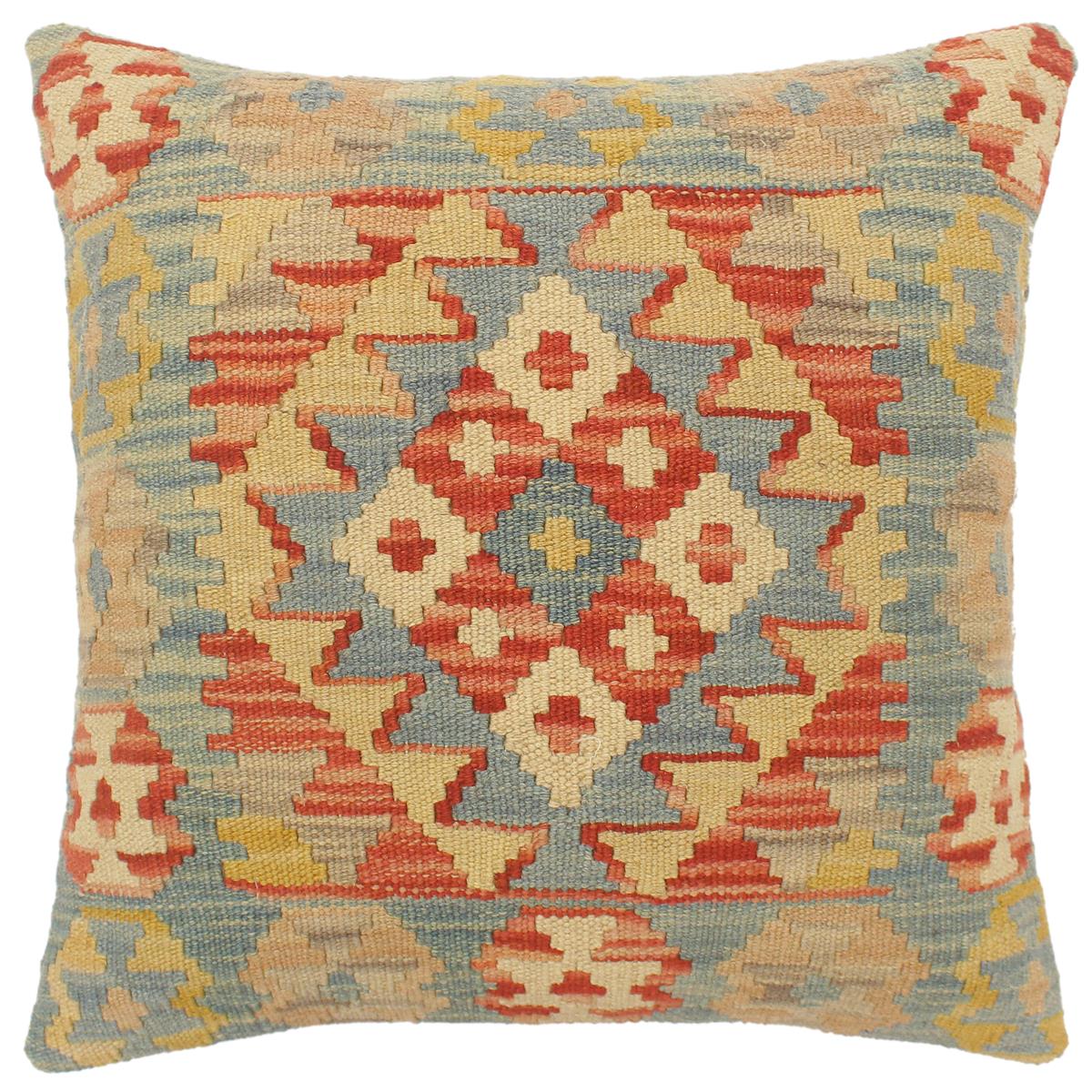 handmade Tribal Turkish Antique Rust Blue Hand-Woven SQUARE 100% WOOL pillow