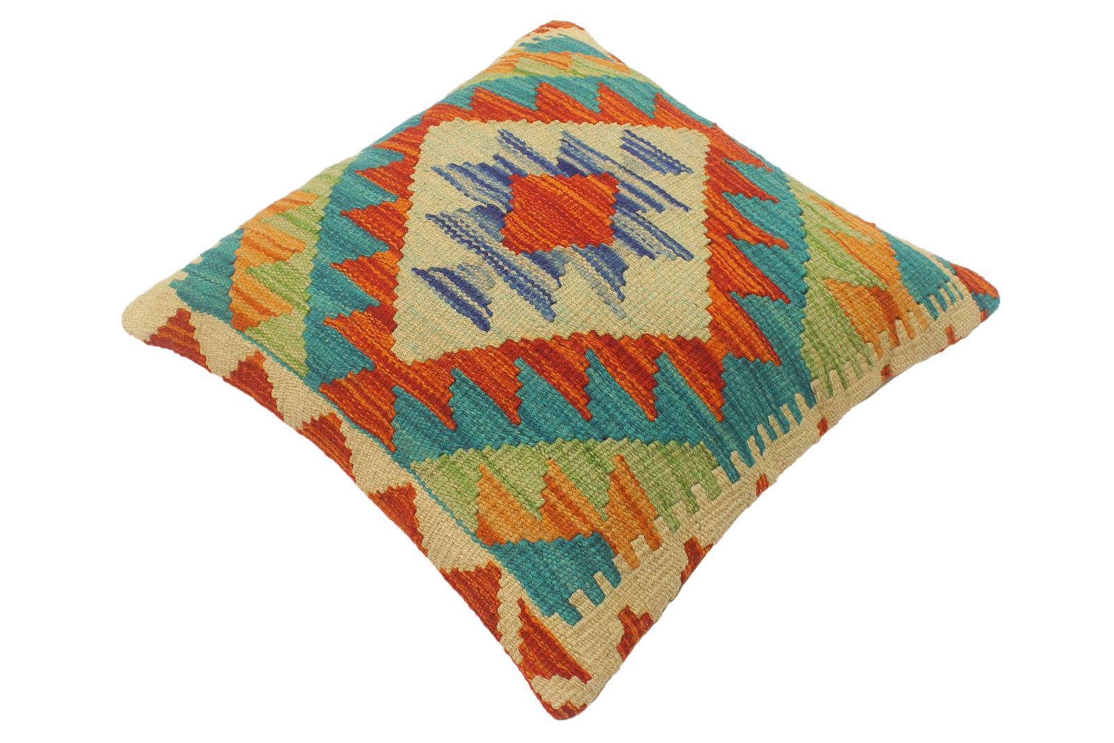 handmade Tribal Turkish Antique Rust Blue Hand-Woven SQUARE 100% WOOL pillow