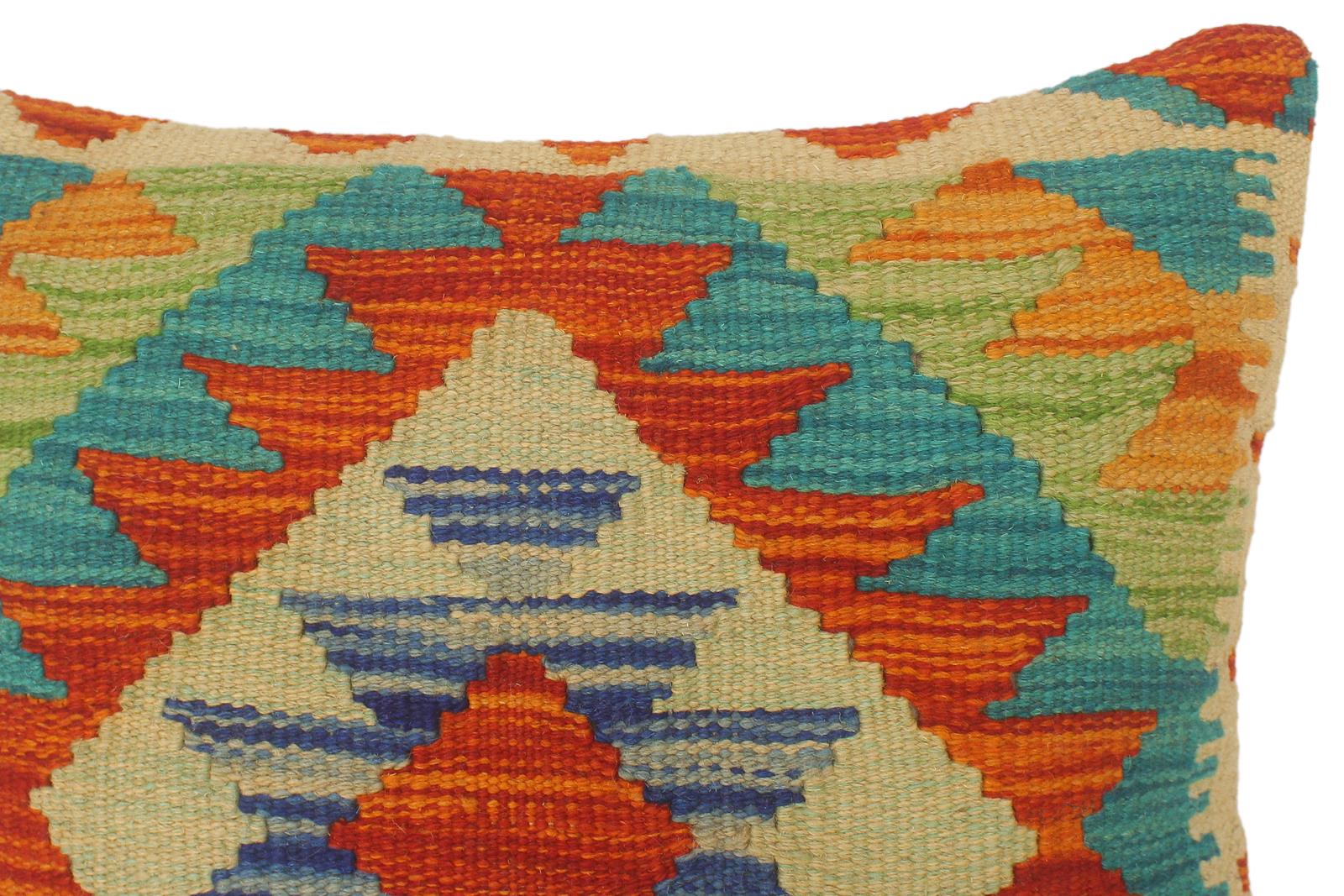handmade Tribal Turkish Antique Rust Blue Hand-Woven SQUARE 100% WOOL pillow
