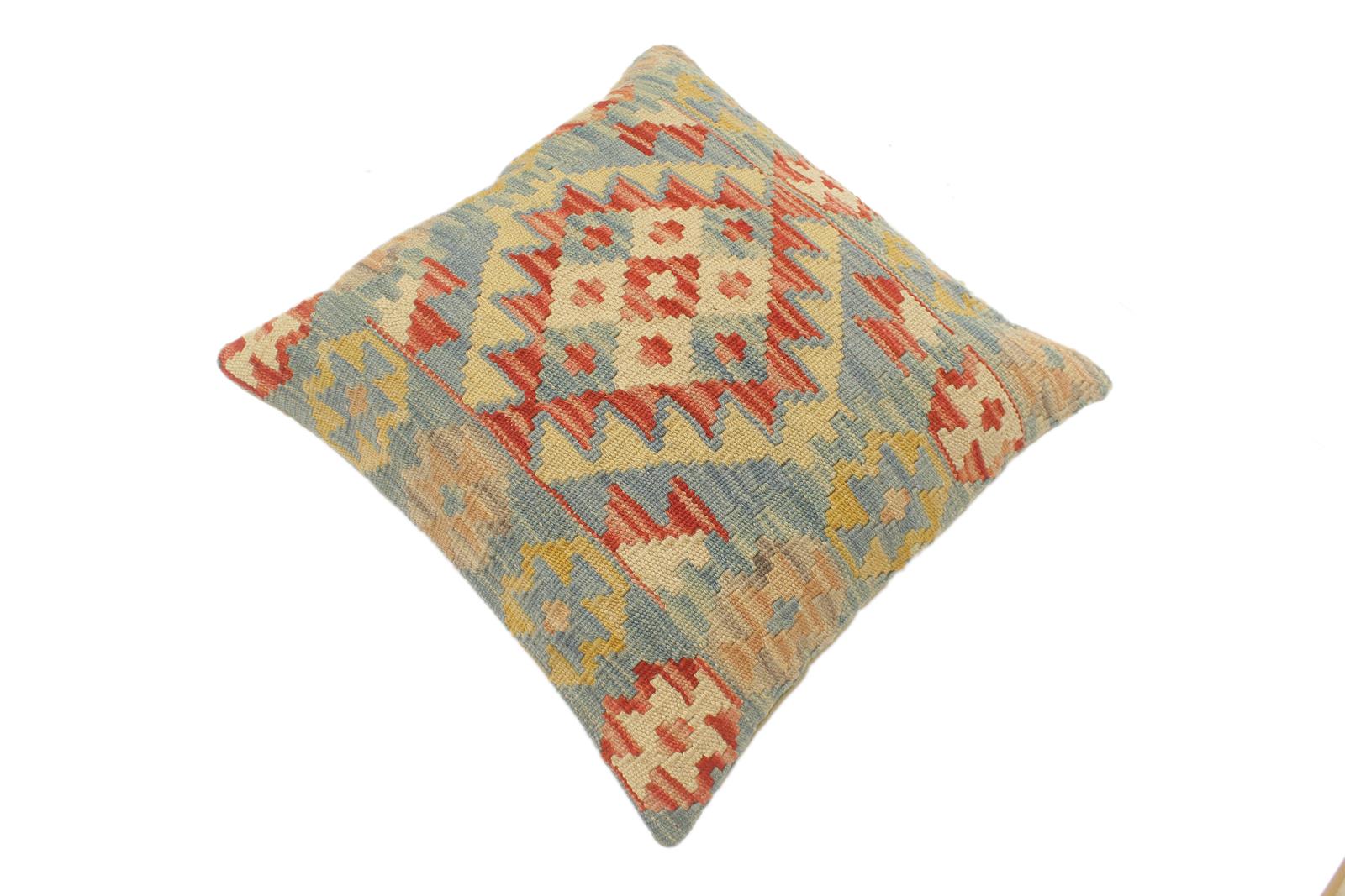 handmade Tribal Turkish Antique Rust Blue Hand-Woven SQUARE 100% WOOL pillow