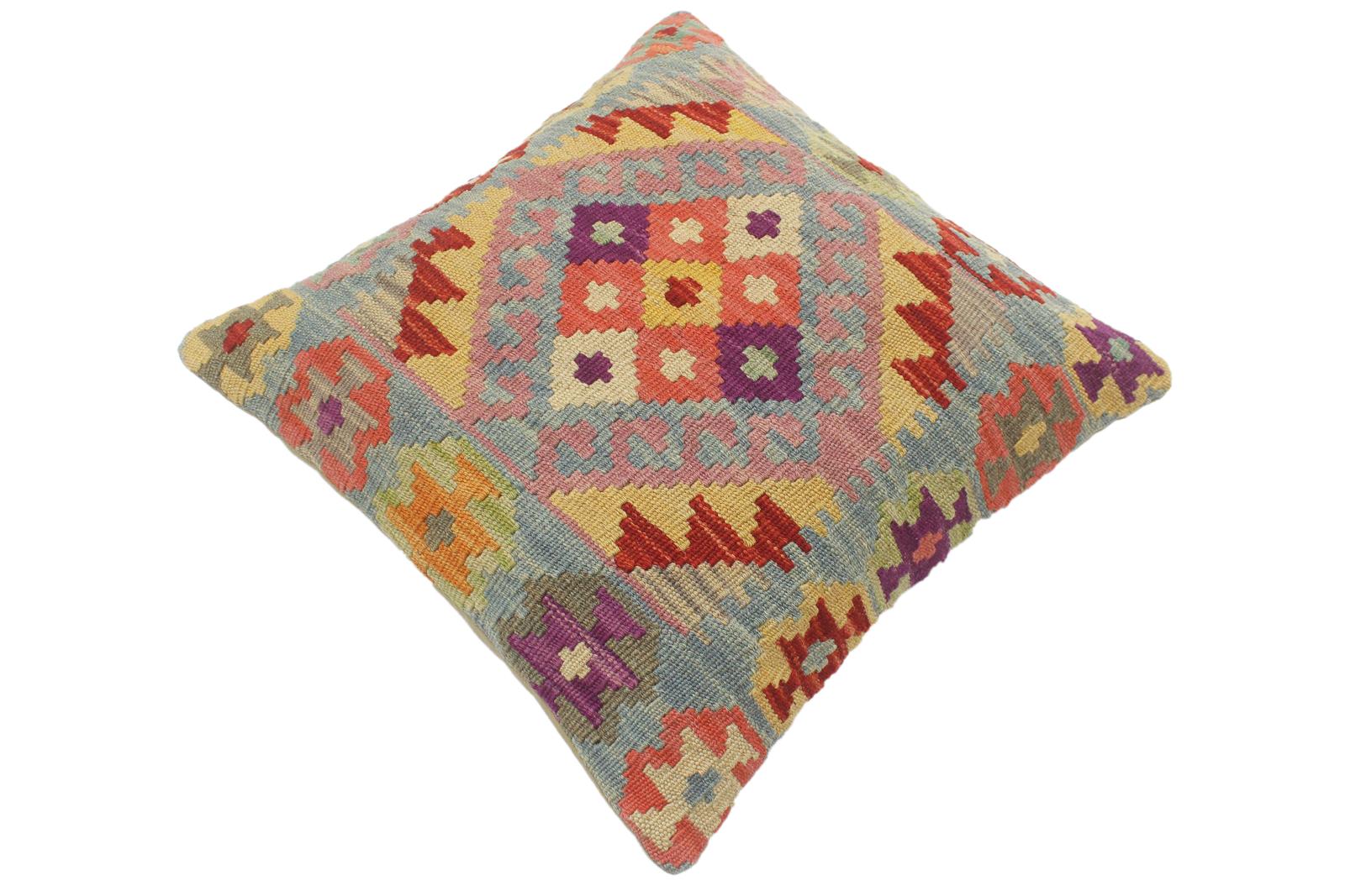 handmade Tribal Turkish Antique Rust Blue Hand-Woven SQUARE 100% WOOL pillow