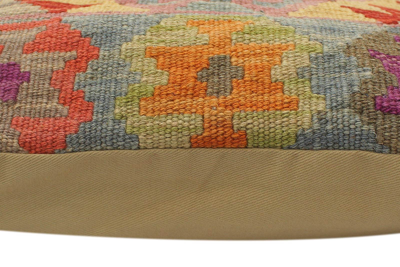 handmade Tribal Turkish Antique Rust Blue Hand-Woven SQUARE 100% WOOL pillow