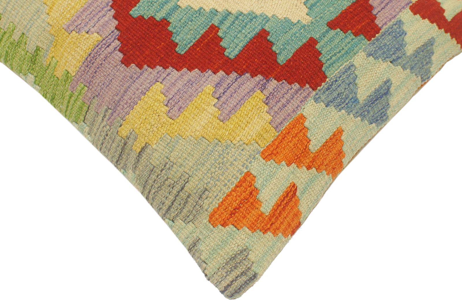 handmade Tribal Turkish Antique Rust Blue Hand-Woven SQUARE 100% WOOL pillow