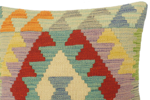 handmade Tribal Turkish Antique Rust Blue Hand-Woven SQUARE 100% WOOL pillow