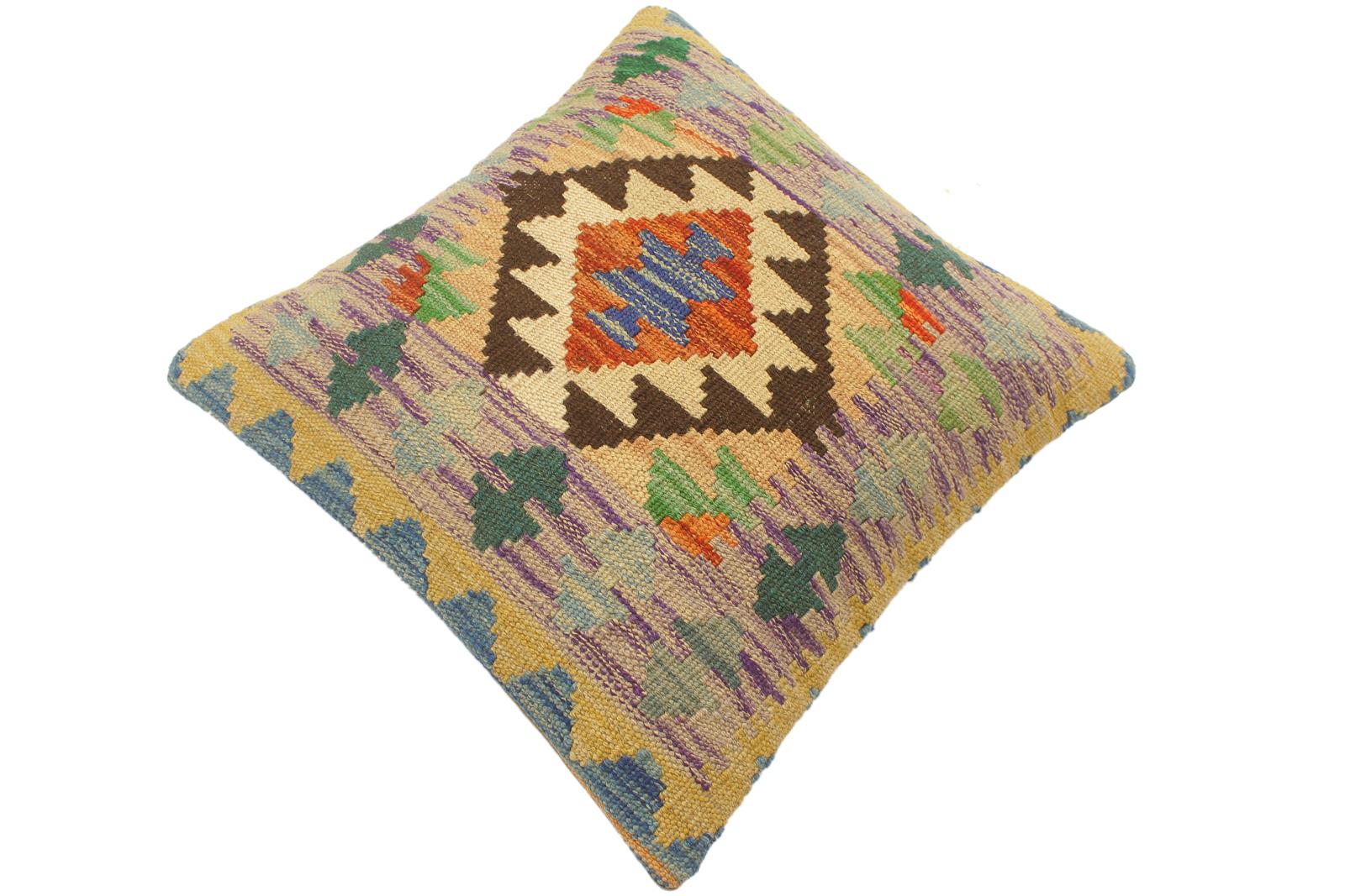 handmade Tribal Turkish Antique Rust Blue Hand-Woven SQUARE 100% WOOL pillow