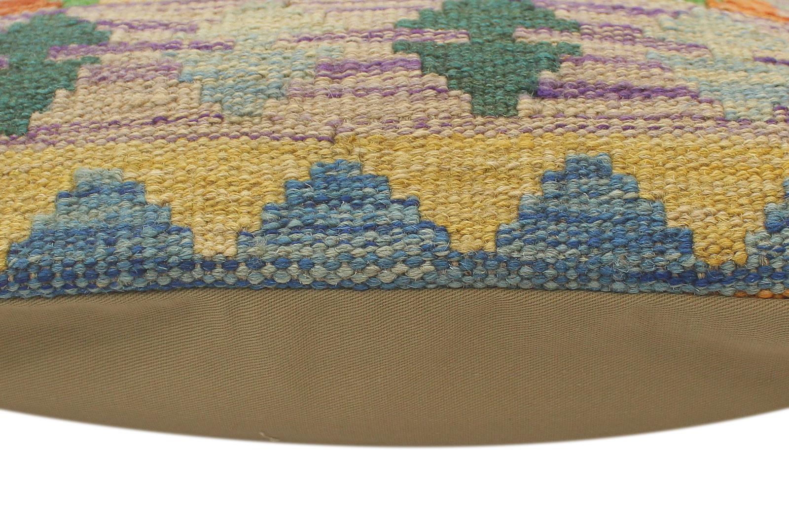 handmade Tribal Turkish Antique Rust Blue Hand-Woven SQUARE 100% WOOL pillow