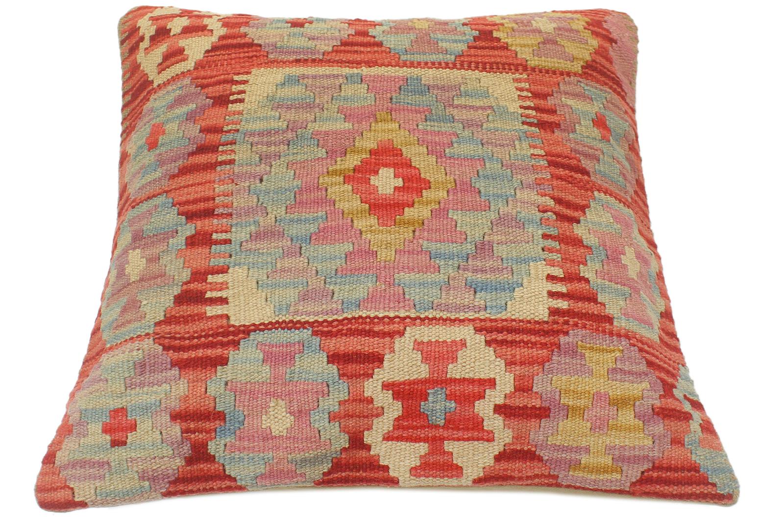 handmade Tribal Turkish Antique Red Blue Hand-Woven SQUARE 100% WOOL pillow