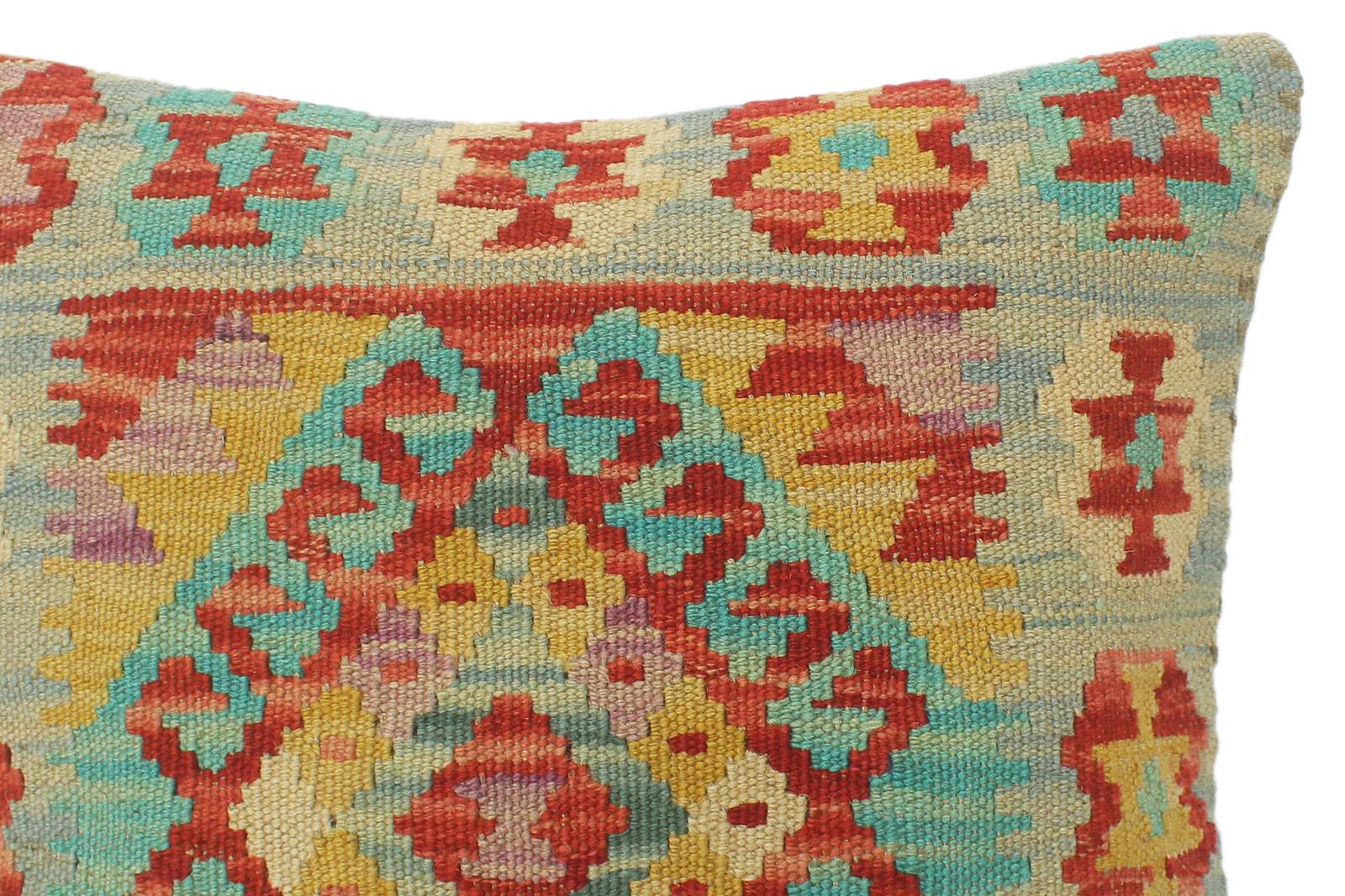handmade Tribal Turkish Antique Rust Blue Hand-Woven SQUARE 100% WOOL pillow