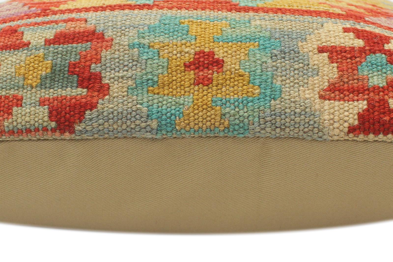 handmade Tribal Turkish Antique Rust Blue Hand-Woven SQUARE 100% WOOL pillow