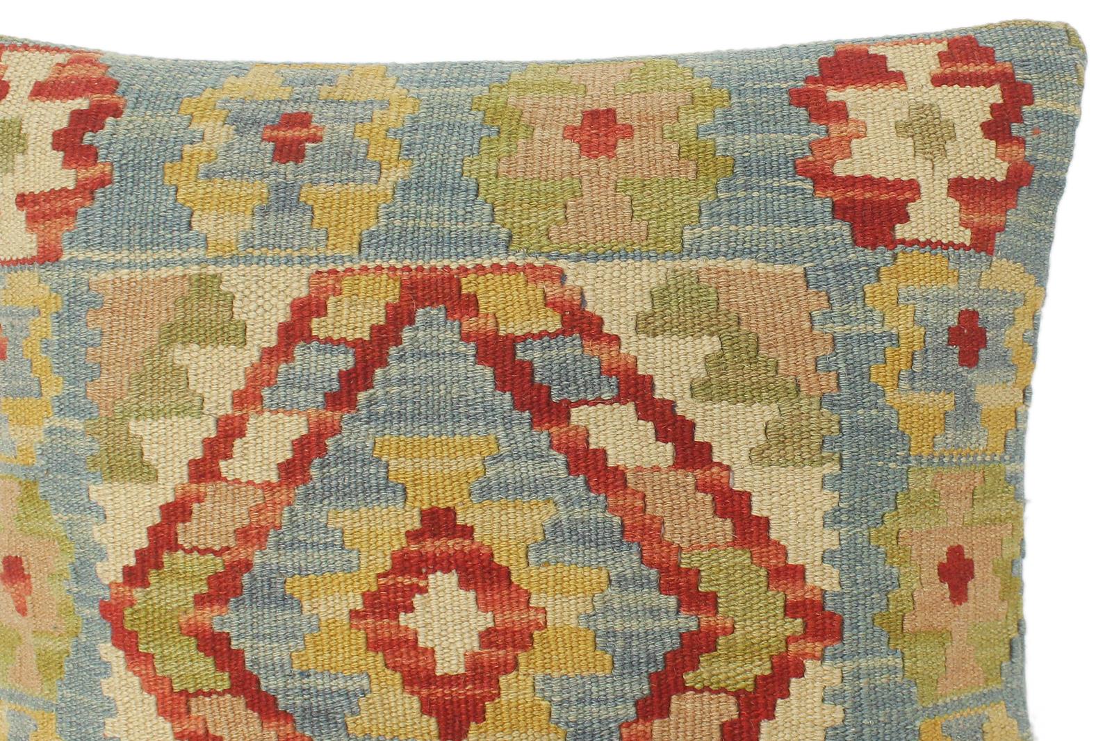 handmade Tribal Turkish Antique Blue Rust Hand-Woven SQUARE 100% WOOL pillow