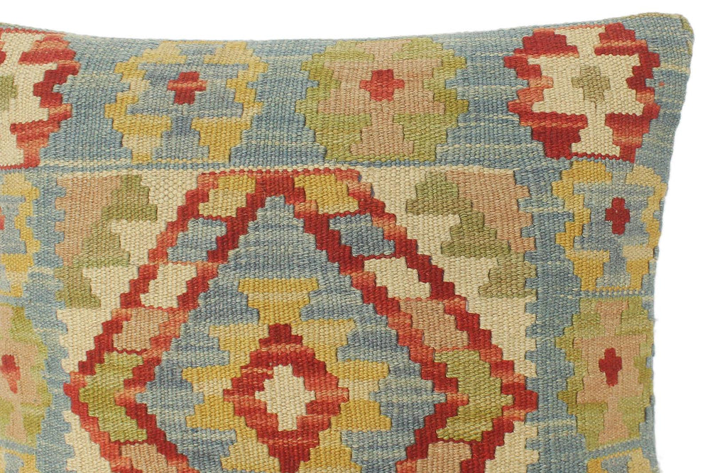 handmade Tribal Turkish Antique Blue Rust Hand-Woven SQUARE 100% WOOL pillow
