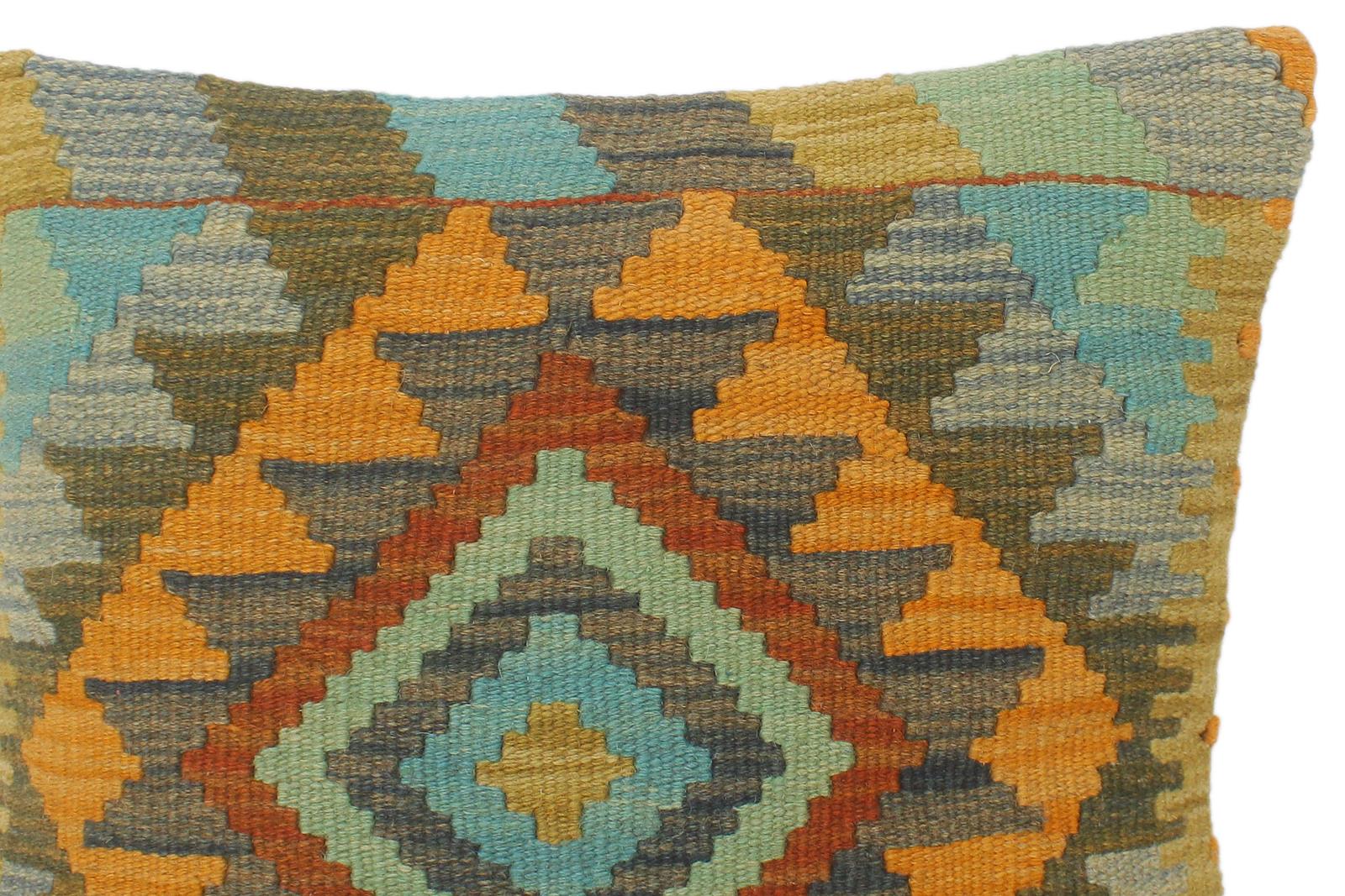 handmade Tribal Turkish Antique Rust Blue Hand-Woven SQUARE 100% WOOL pillow
